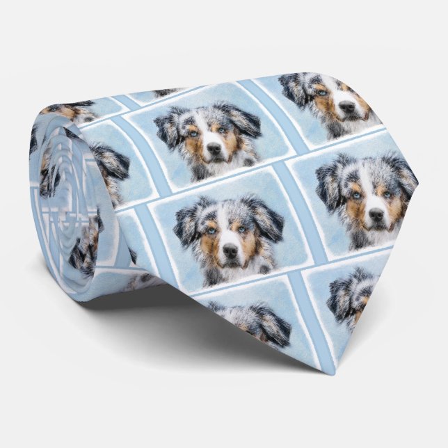 Miniature American Shepherd Painting - Dog Art Tie (Rolled)