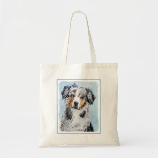 Miniature American Shepherd Painting - Dog Art Tote Bag (Front)