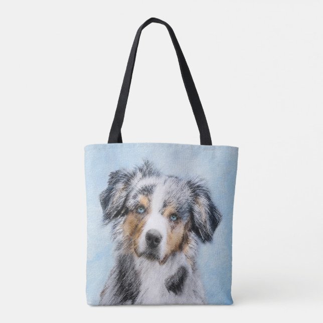 Miniature American Shepherd Painting - Dog Art Tote Bag (Back)
