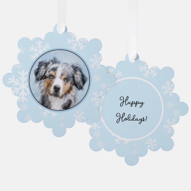 Miniature American Shepherd Painting - Dog Art Tree Decoration Card (Front/Back)