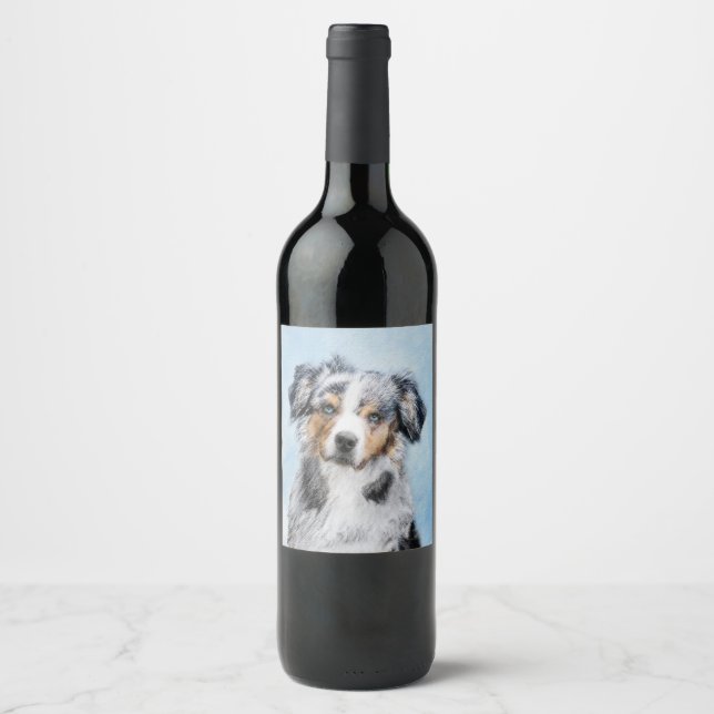Miniature American Shepherd Painting - Dog Art Wine Label (Front)