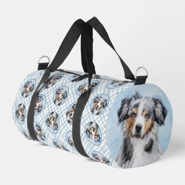 Miniature American Shepherd Painting MAS Dog Art Duffle Bag (Left Corner)