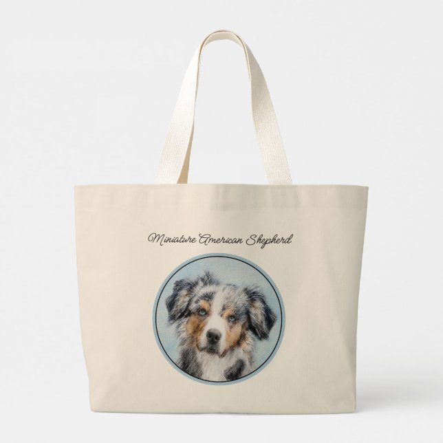 Miniature American Shepherd Painting MAS Dog Art Large Tote Bag (Back)
