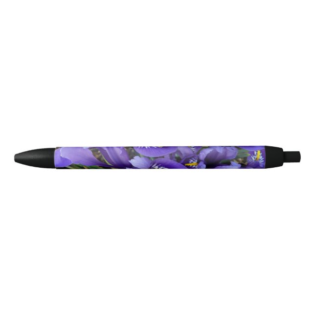 Miniature Blue Irises Spring Floral Black Ink Pen (Front)