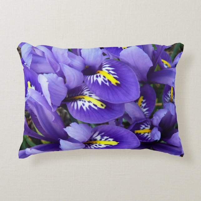 Miniature Blue Irises Spring Floral Decorative Cushion (Front)