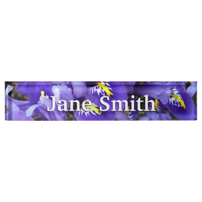 Miniature Blue Irises Spring Floral Nameplate (Front)