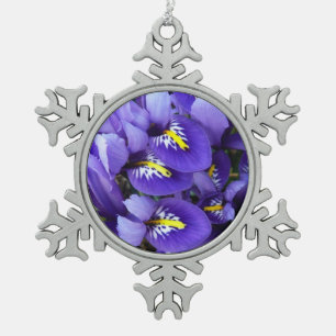 Miniature Blue Irises Spring Floral Snowflake Pewter Christmas Ornament