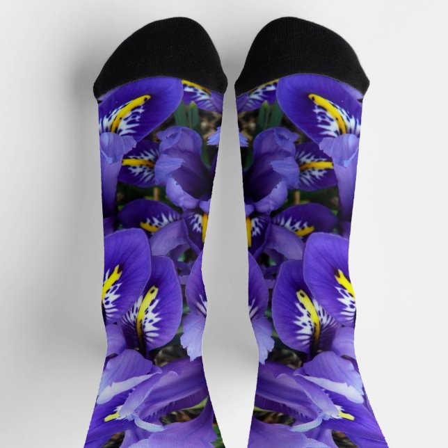 Miniature Blue Irises Spring Floral Socks (Top)