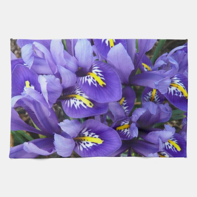 Miniature Blue Irises Spring Floral Tea Towel (Horizontal)
