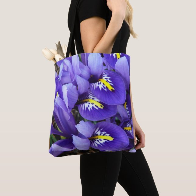 Miniature Blue Irises Spring Floral Tote Bag (Close Up)