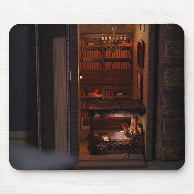 Miniature book nook diorama - reading in bed mouse mat (Front)