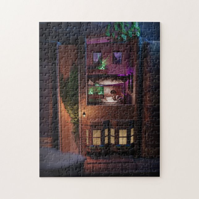 Miniature book nook diorama - reading upstairs jigsaw puzzle (Vertical)