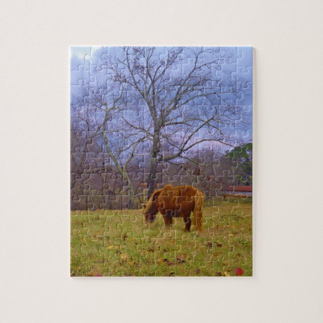 Miniature brown horse blustery sky jigsaw puzzle (Vertical)
