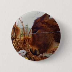 Miniature Brown horse & Easter Bunny 6 Cm Round Badge