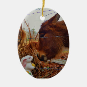 Miniature Brown horse & Easter Bunny Ceramic Tree Decoration