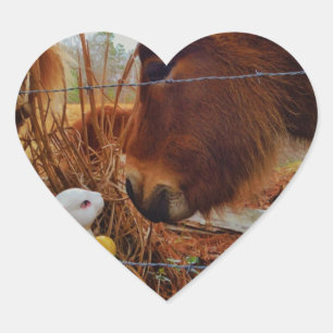 Miniature Brown horse & Easter Bunny Heart Sticker