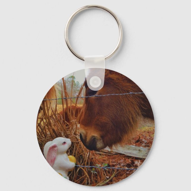 Miniature Brown horse & Easter Bunny Key Ring (Front)