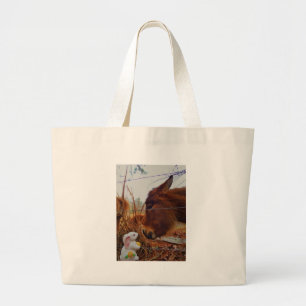 Miniature Brown horse & Easter Bunny Large Tote Bag