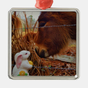 Miniature Brown horse & Easter Bunny Metal Tree Decoration