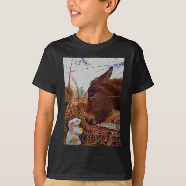 Miniature Brown horse & Easter Bunny T-Shirt (Front)