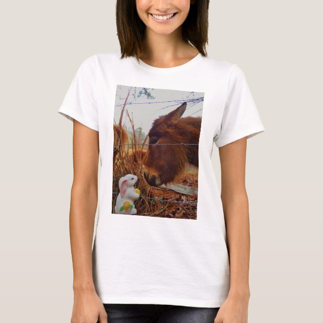 Miniature Brown horse & Easter Bunny T-Shirt (Front)