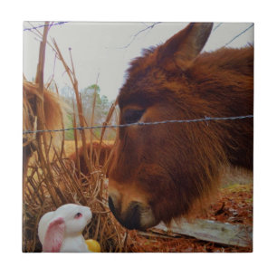 Miniature Brown horse & Easter Bunny Tile