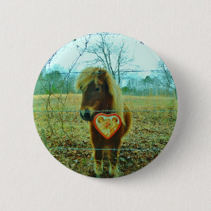Miniature Brown horse Valentine Heart 6 Cm Round Badge