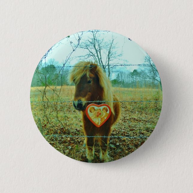 Miniature Brown horse Valentine Heart 6 Cm Round Badge (Front)