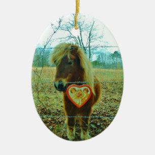 Miniature Brown horse Valentine Heart Ceramic Tree Decoration