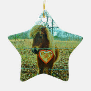 Miniature Brown horse Valentine Heart Ceramic Tree Decoration