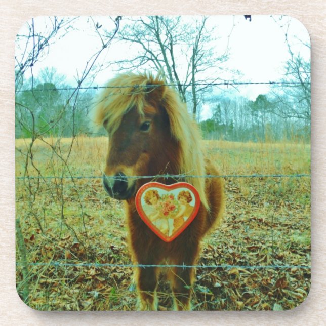 Miniature Brown horse Valentine Heart Coaster (Front)