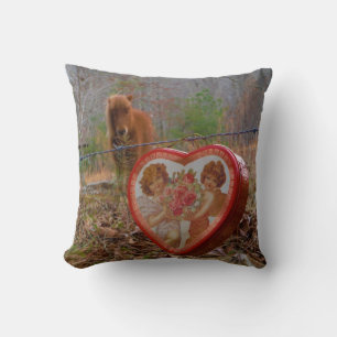 Miniature Brown horse Valentine Heart Cushion