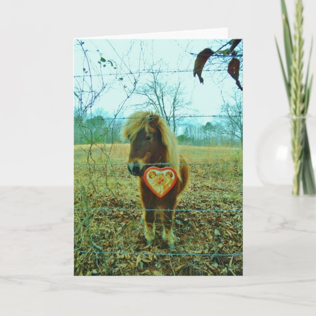 Miniature Brown horse Valentine Heart Holiday Card (Front)