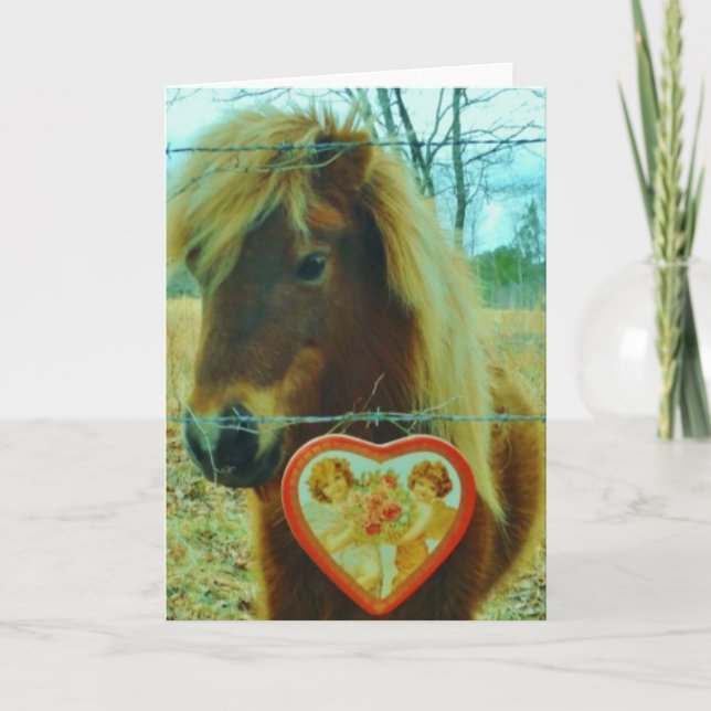 Miniature Brown horse Valentine Heart Holiday Card (Front)