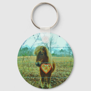 Miniature Brown horse Valentine Heart Key Ring