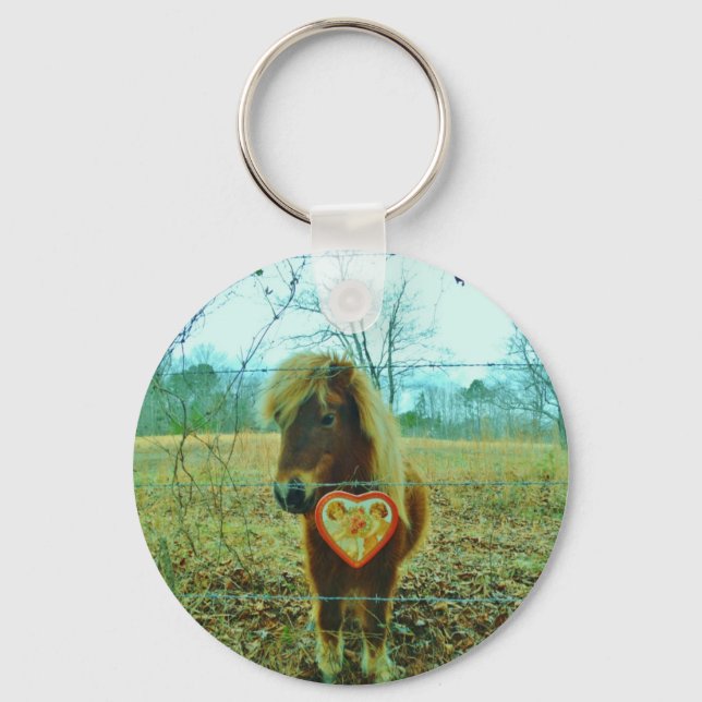 Miniature Brown horse Valentine Heart Key Ring (Front)