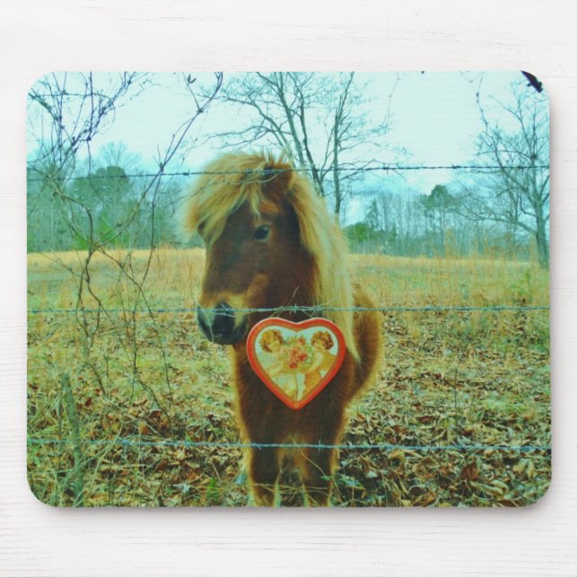 Miniature Brown horse Valentine Heart Mouse Mat (Front)