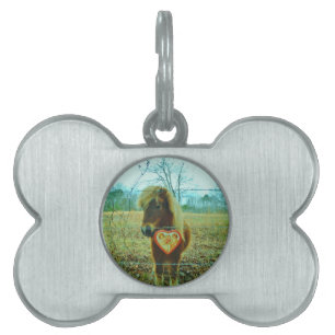 Miniature Brown horse Valentine Heart Pet ID Tag