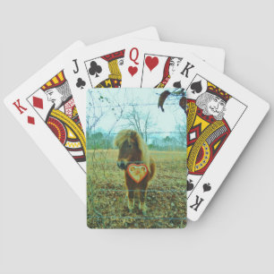Miniature Brown horse Valentine Heart Playing Cards
