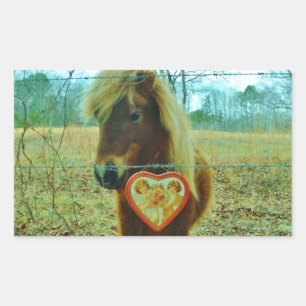 Miniature Brown horse Valentine Heart Rectangular Sticker