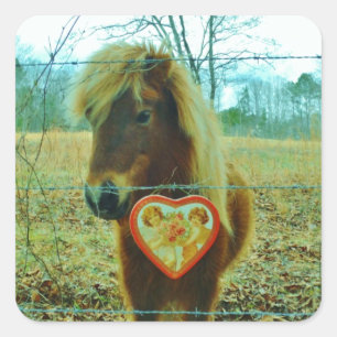 Miniature Brown horse Valentine Heart Square Sticker