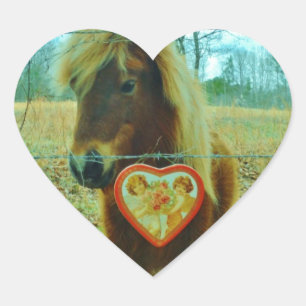 Miniature Brown horse Valentine Heart Sticker