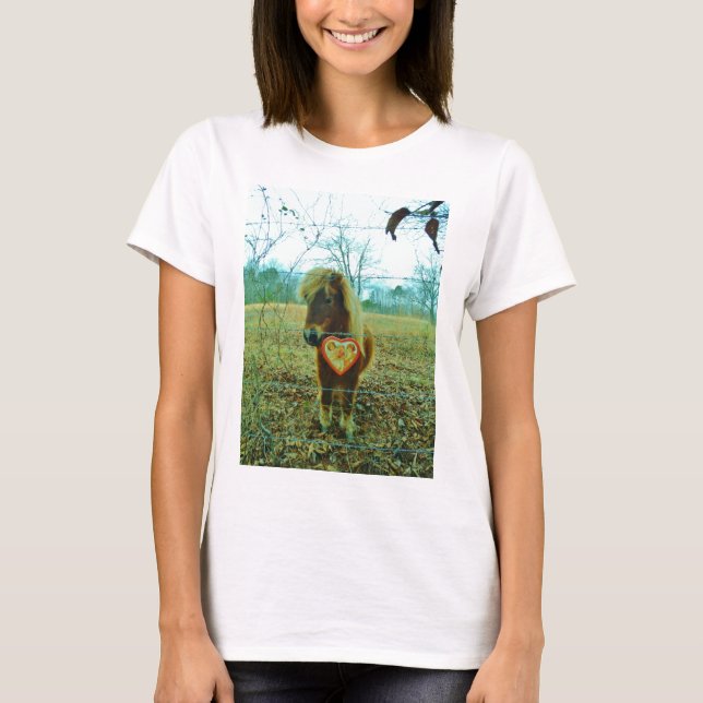 Miniature Brown horse Valentine Heart T-Shirt (Front)