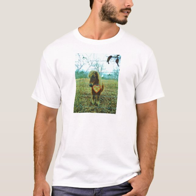 Miniature Brown horse Valentine Heart T-Shirt (Front)