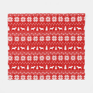 Miniature Bull Terrier Dog Silhouettes Christmas Fleece Blanket