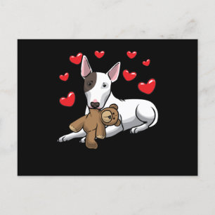 Miniature Bull Terrier Dog With Stuffed Animal Postcard