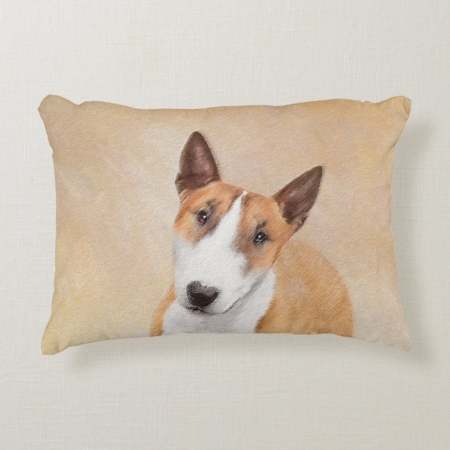 Miniature Bull Terrier Painting - Cute Original Do Decorative Cushion (Front)