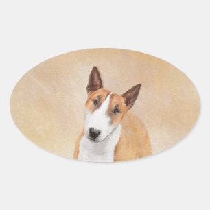 Miniature Bull Terrier Painting - Cute Original Do Oval Sticker