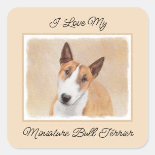 Miniature Bull Terrier Painting - Cute Original Do Square Sticker