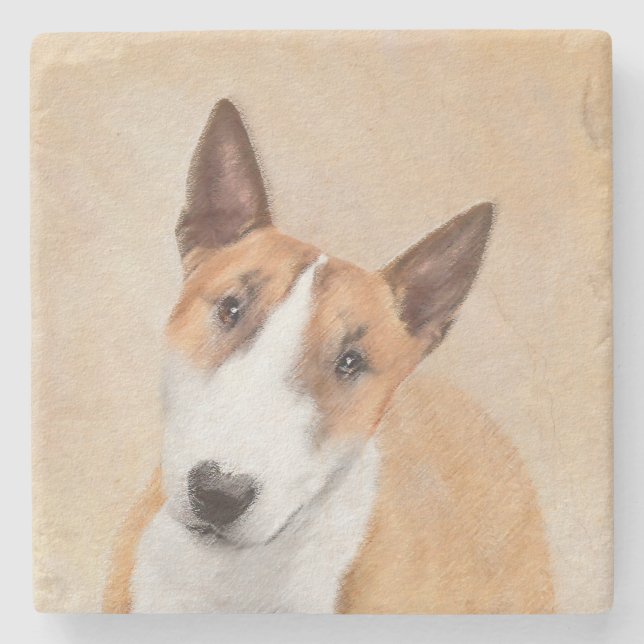 Miniature Bull Terrier Painting - Cute Original Do Stone Coaster (Front)